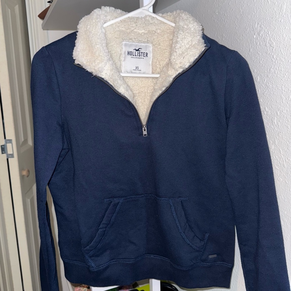 Hollister Blue Fleece-Lined Half-Zip Jacket